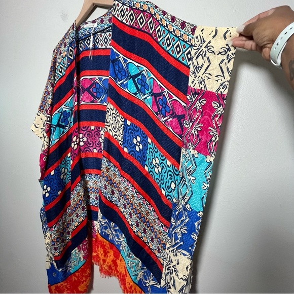 NEW Do Everything in Love Women Kimono Duster Cardigan Patchwork Muti-color Art - Picture 3 of 9